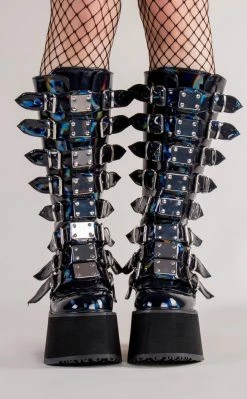 Demonia Shoes DAMNED-318 Black Holographic Boots