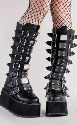 Demonia Shoes DAMNED-318 Black Vegan Leather Boots (AU Stock)