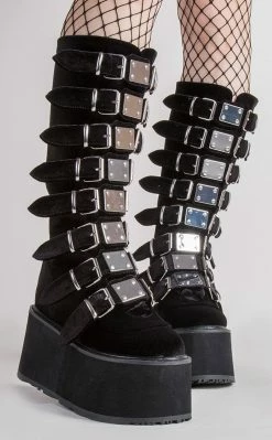 Demonia DAMNED-318 Black Velvet Boots (Au Stock)
