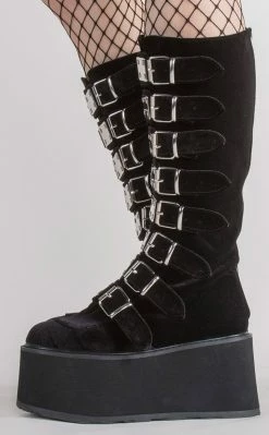 Demonia Shoes DAMNED-318 Black Velvet Boots
