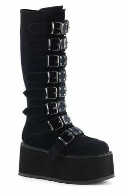 Demonia Shoes DAMNED-318 Black Velvet Boots