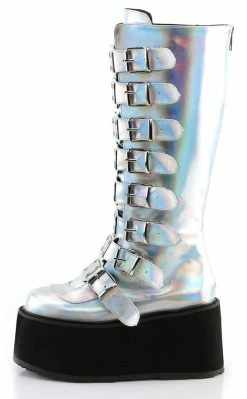 Demonia DAMNED-318 Silver Holographic Boots Shoes