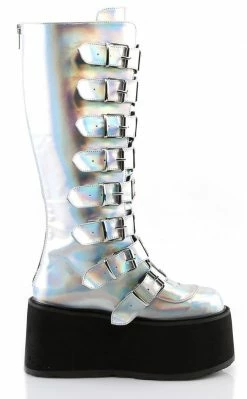Demonia DAMNED-318 Silver Holographic Boots Shoes