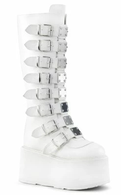 Demonia DAMNED-318 White Vegan Leather Boots (Au Stock) Shoes