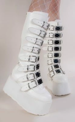 Demonia DAMNED-318 White Vegan Leather Boots (Au Stock) Shoes
