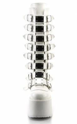Demonia DAMNED-318 White Vegan Leather Boots Shoes