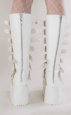 Demonia DAMNED-318 White Vegan Leather Boots Shoes