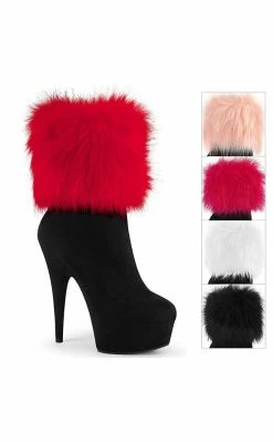Pleaser DELIGHT-1000 Fur & Black Suede Ankle Boot Pole Shoes