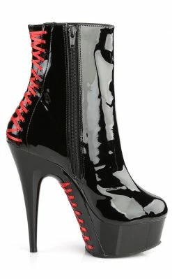 Pleaser DELIGHT-1010 Black Patent & Red Corset Laced Boots