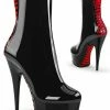 Pleaser DELIGHT-1010 Black Patent & Red Corset Laced Boots