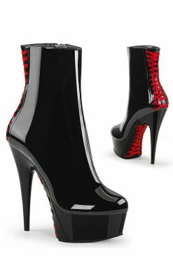 Pleaser DELIGHT-1010 Black Patent & Red Corset Laced Boots