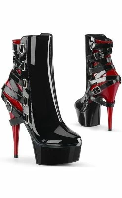 Pleaser DELIGHT-1012 Black/Red Patent Strappy Boots Pole Shoes