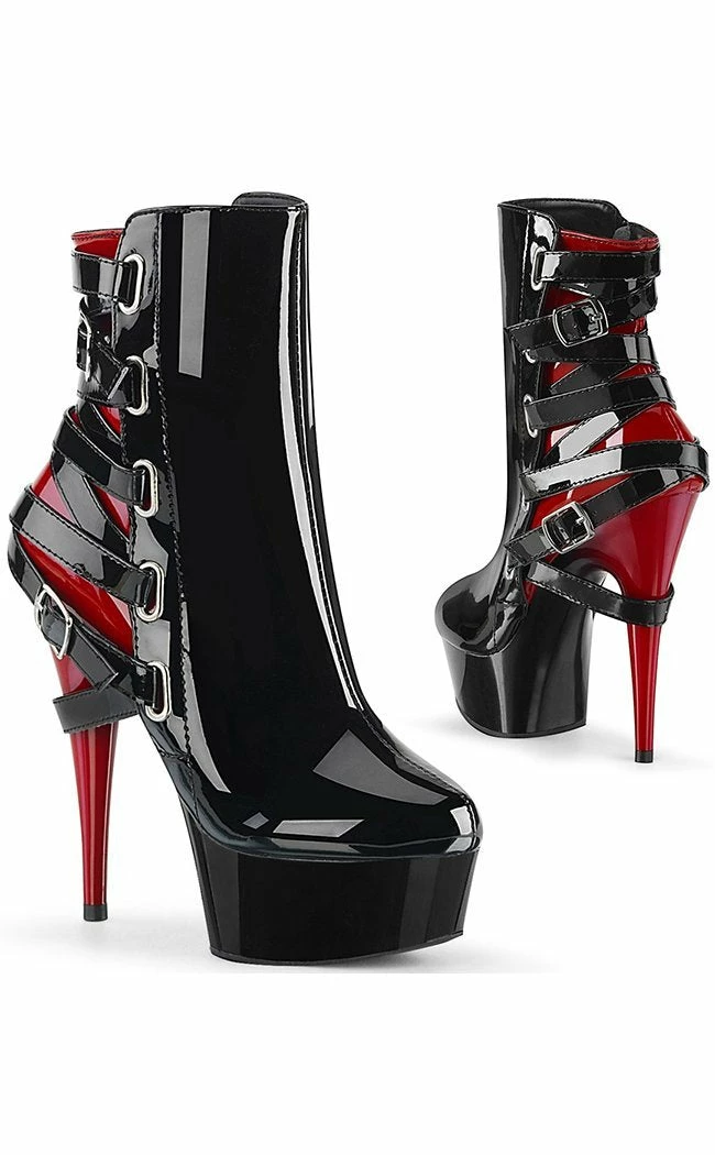 Pleaser DELIGHT-1012 Black/Red Patent Strappy Boots Pole Shoes 3 Pleaser DELIGHT-1012 Black/Red Patent Strappy Boots Pole Shoes
