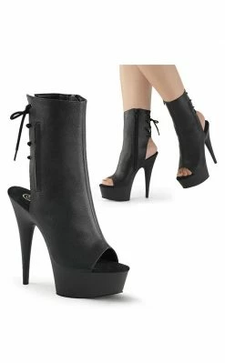 Pleaser DELIGHT-1018 Black Faux Leather Ankle Boots