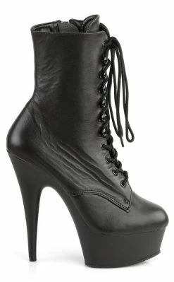 Pleaser DELIGHT-1020 Black Leather Ankle Boots Pole Shoes