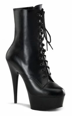 Pleaser DELIGHT-1020 Black Leather Ankle Boots Pole Shoes