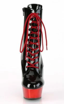 Pleaser DELIGHT-1020 Black Patent Red Chrome Ankle Boots Pole Shoes
