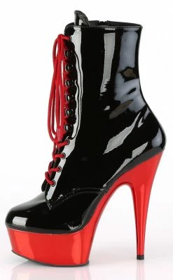 Pleaser DELIGHT-1020 Black Patent Red Chrome Ankle Boots Pole Shoes