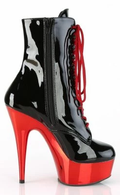 Pleaser DELIGHT-1020 Black Patent Red Chrome Ankle Boots Pole Shoes