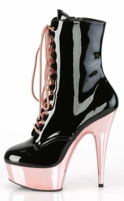 Pleaser DELIGHT-1020 Black Patent Rose Gold Ankle Boots Pole Shoes