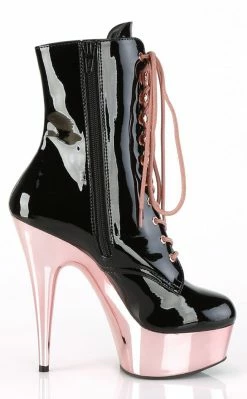 Pleaser DELIGHT-1020 Black Patent Rose Gold Ankle Boots Pole Shoes