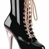 Pleaser DELIGHT-1020 Black Patent Rose Gold Ankle Boots Pole Shoes