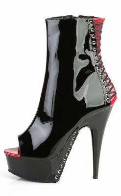 Pleaser DELIGHT-1025 Blk-Red Pat/Blk Ankle Boots