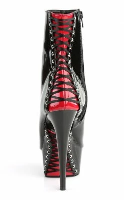 Pleaser DELIGHT-1025 Blk-Red Pat/Blk Ankle Boots