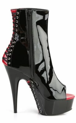 Pleaser DELIGHT-1025 Blk-Red Pat/Blk Ankle Boots