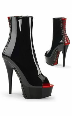 Pleaser DELIGHT-1025 Blk-Red Pat/Blk Ankle Boots