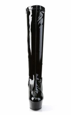 Pleaser Pole Shoes DELIGHT-2000 Blk Str Pat/Blk Knee High Boots