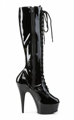 Pleaser DELIGHT-2023 Black Patent Knee High Boots
