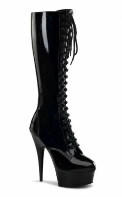 Pleaser DELIGHT-2023 Black Patent Knee High Boots