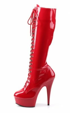 Pleaser DELIGHT-2023 Red Str Pat/Red Knee High Boots