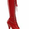 Pleaser DELIGHT-2023 Red Str Pat/Red Knee High Boots
