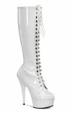 Pleaser DELIGHT-2023 White Knee High Boots