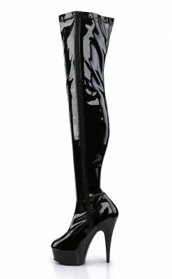 Pleaser Pole Shoes DELIGHT-3000 Blk Str Pat/Blk Thigh High Boots