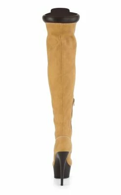 Pleaser DELIGHT-3000TL Tan Nubuck Faux Leather Over-the-Knee Boots
