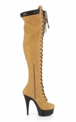 Pleaser DELIGHT-3000TL Tan Nubuck Faux Leather Over-the-Knee Boots
