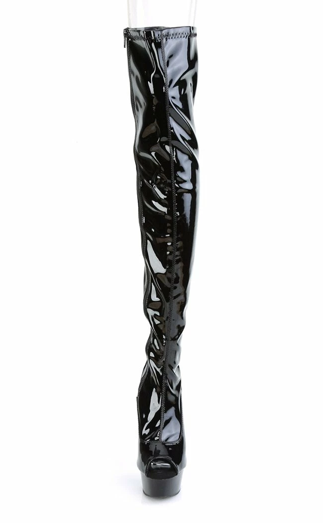 Pleaser DELIGHT-3011 Black Patent Thigh High Boots Pole Shoes 4 Pleaser DELIGHT-3011 Black Patent Thigh High Boots Pole Shoes