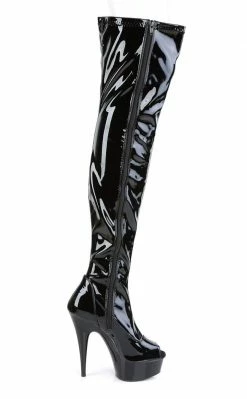Pleaser DELIGHT-3011 Black Patent Thigh High Boots Pole Shoes 11 Pleaser DELIGHT-3011 Black Patent Thigh High Boots Pole Shoes