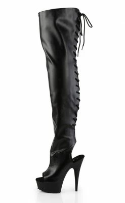 Pleaser Pole Shoes DELIGHT-3017 Blk Str Faux Leather/Blk Thigh High Boots