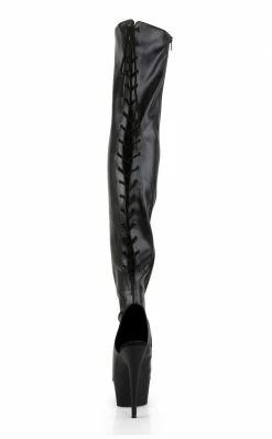 Pleaser Pole Shoes DELIGHT-3019 Black Faux Leather Thigh High Boots