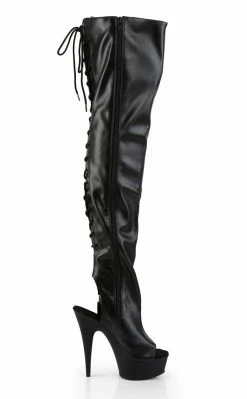 Pleaser Pole Shoes DELIGHT-3019 Black Faux Leather Thigh High Boots