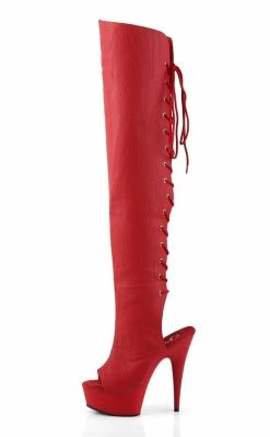 Pleaser Pole Shoes DELIGHT-3019 Red Faux Leather/Red Matte Thigh High Boots