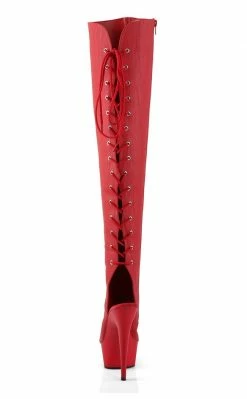 Pleaser Pole Shoes DELIGHT-3019 Red Faux Leather/Red Matte Thigh High Boots