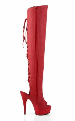 Pleaser Pole Shoes DELIGHT-3019 Red Faux Leather/Red Matte Thigh High Boots