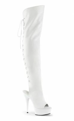 Pleaser Pole Shoes DELIGHT-3019 White Thigh High Boots