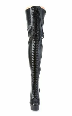 Pleaser DELIGHT-3023 Black / Black Matte Thigh High Boots