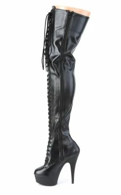 Pleaser DELIGHT-3023 Black / Black Matte Thigh High Boots